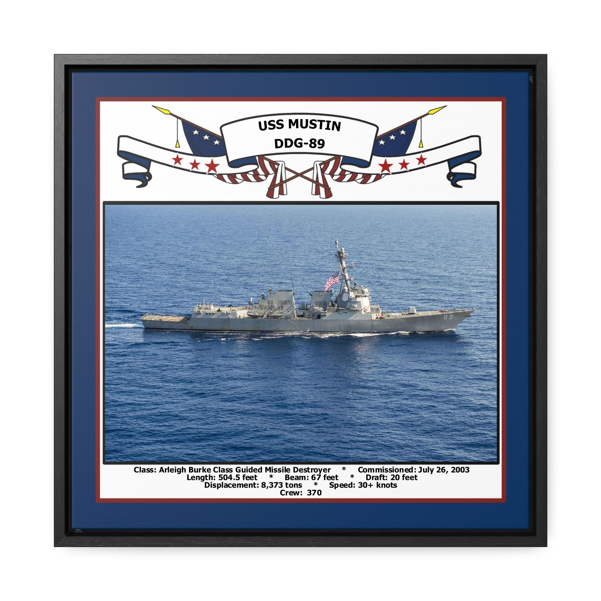 USS Mustin DDG-89 Navy Floating Frame Photo Front View