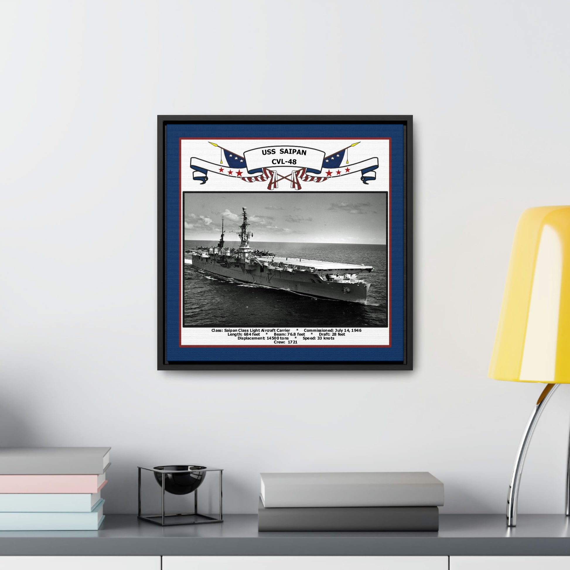 USS Saipan CVL-48 Navy Floating Frame Photo Desk View