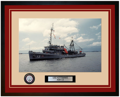 USS KITTIWAKE ASR-13 Framed Navy Ship Photo Burgundy