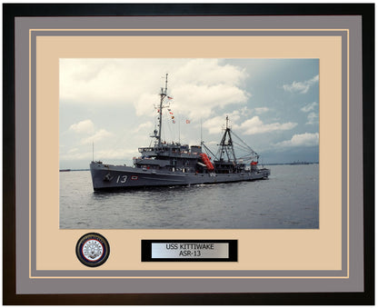 USS KITTIWAKE ASR-13 Framed Navy Ship Photo Grey