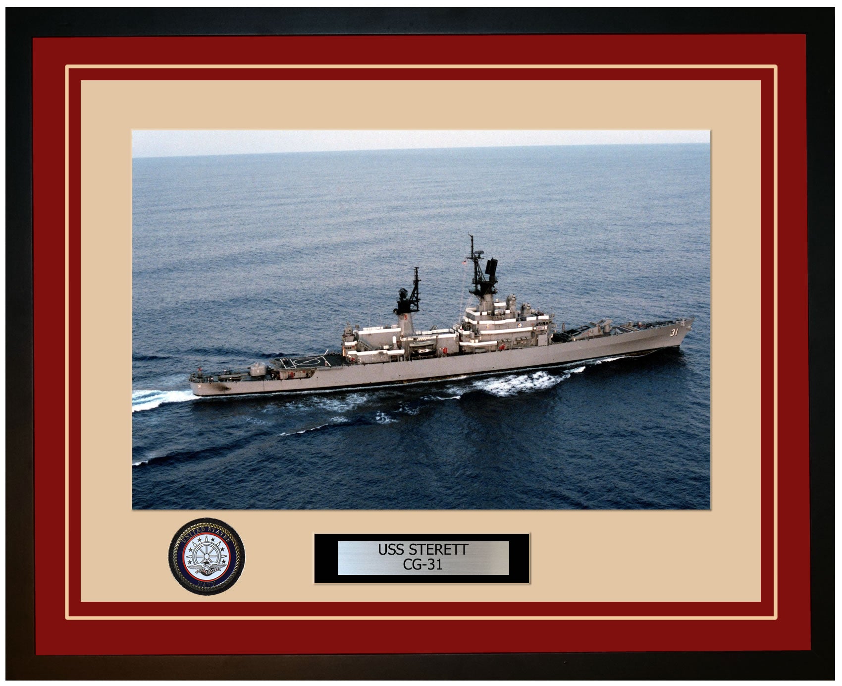 USS STERETT CG-31 Framed Navy Ship Photo Burgundy