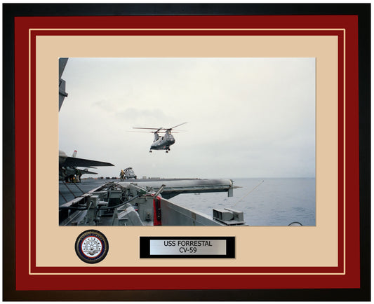 USS FORRESTAL CV-59 Framed Navy Ship Photo Burgundy