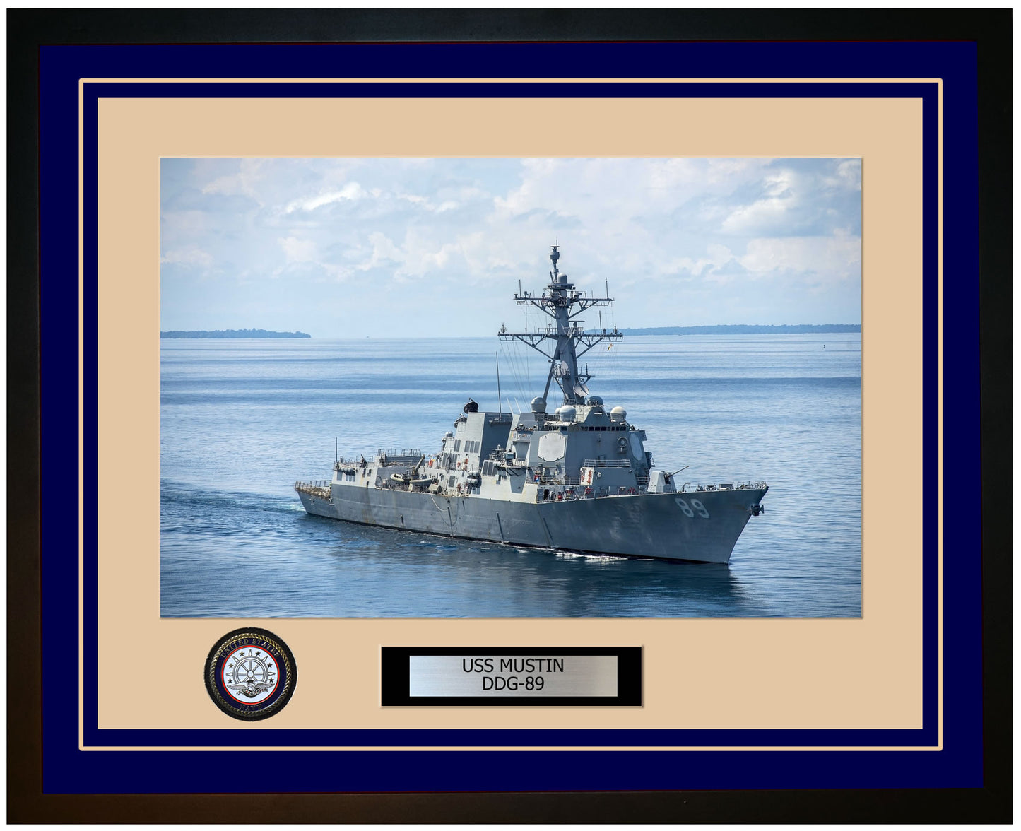 USS MUSTIN DDG-89 Framed Navy Ship Photo Blue