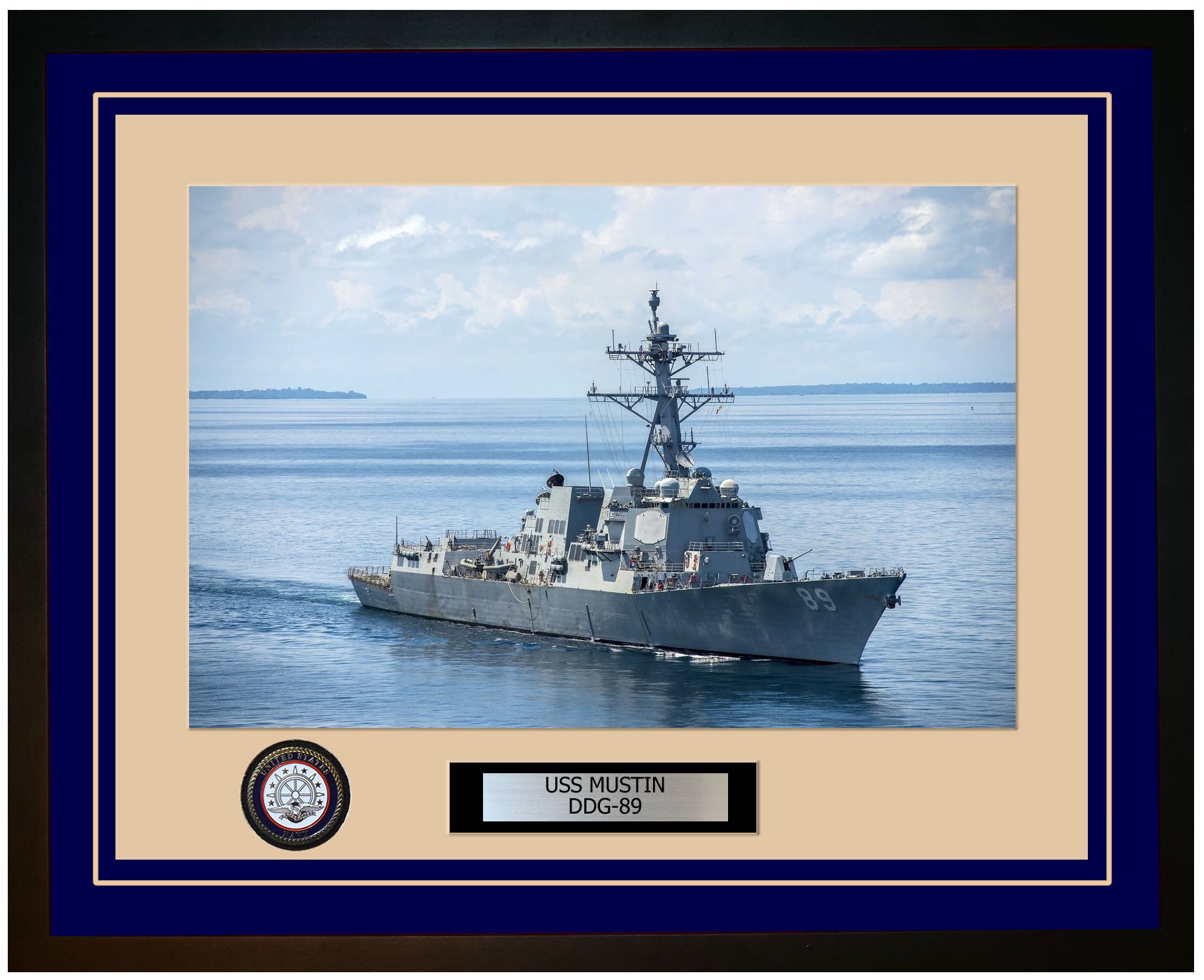USS MUSTIN DDG-89 Framed Navy Ship Photo Blue