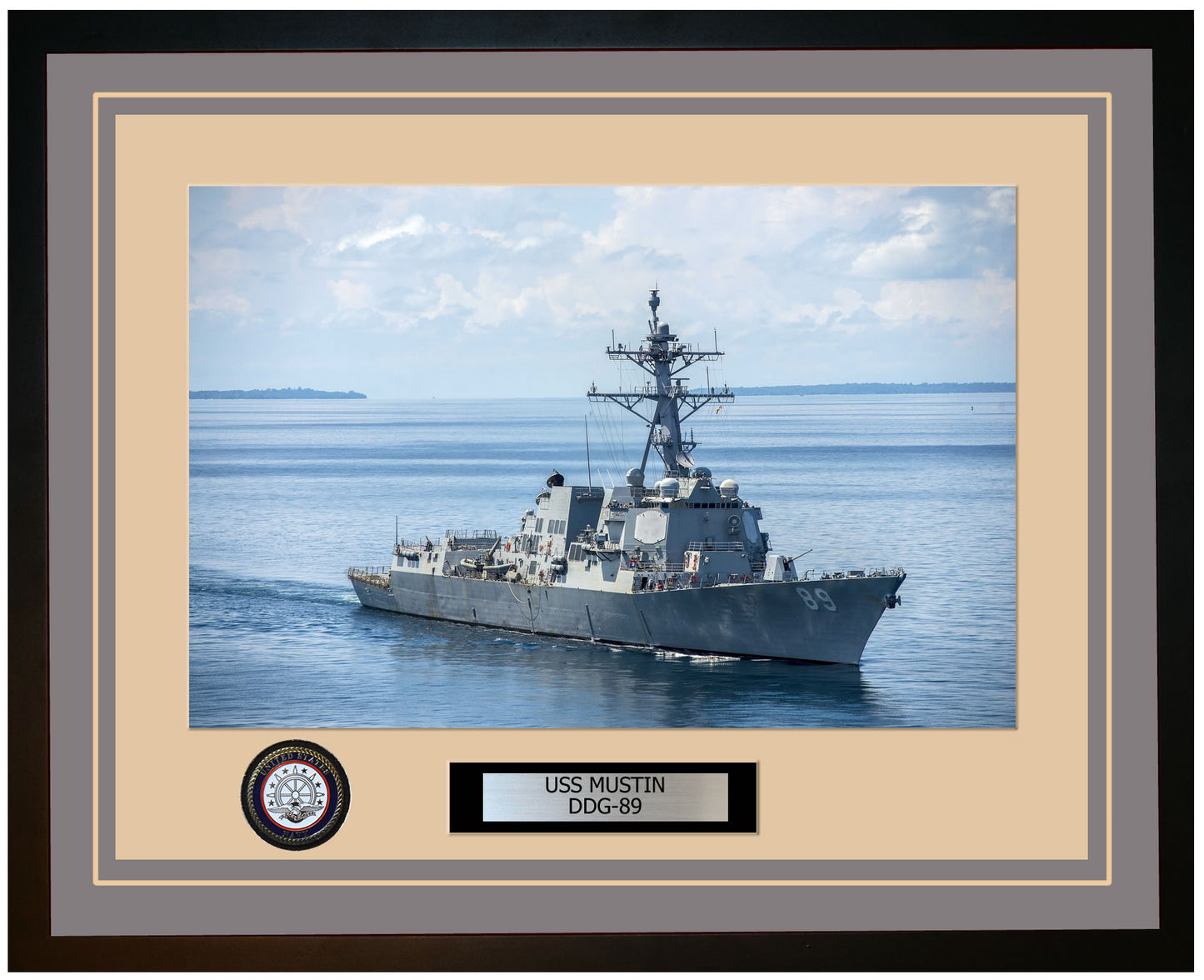 USS MUSTIN DDG-89 Framed Navy Ship Photo Grey