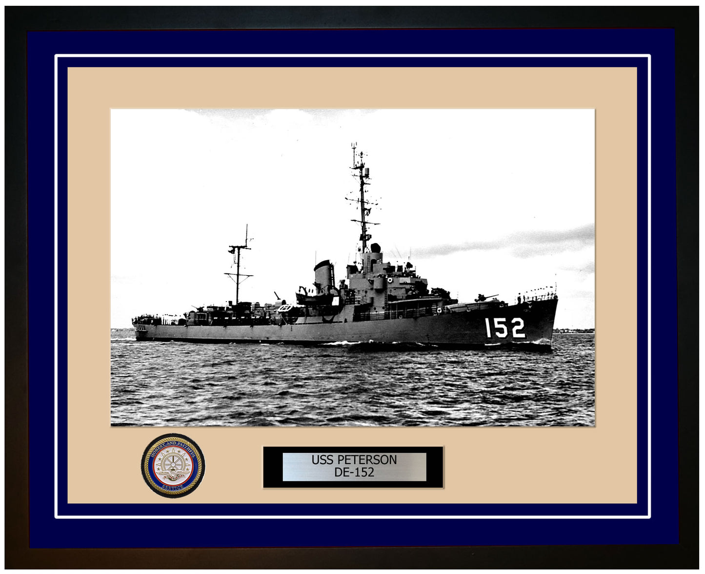 USS Peterson DE-152 Framed Navy Ship Photo Blue