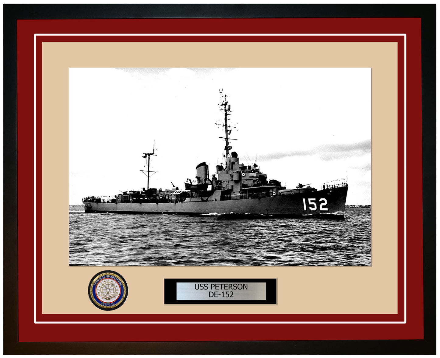 USS Peterson DE-152 Framed Navy Ship Photo Burgundy