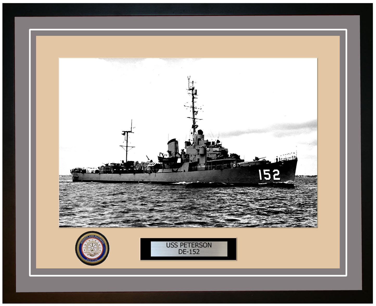 USS Peterson DE-152 Framed Navy Ship Photo Grey