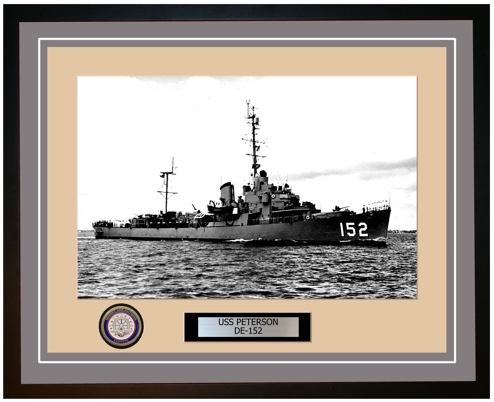 USS Peterson DE-152 Framed Navy Ship Photo Grey