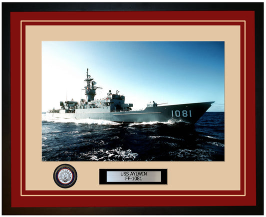 USS AYLWIN FF-1081 Framed Navy Ship Photo Burgundy