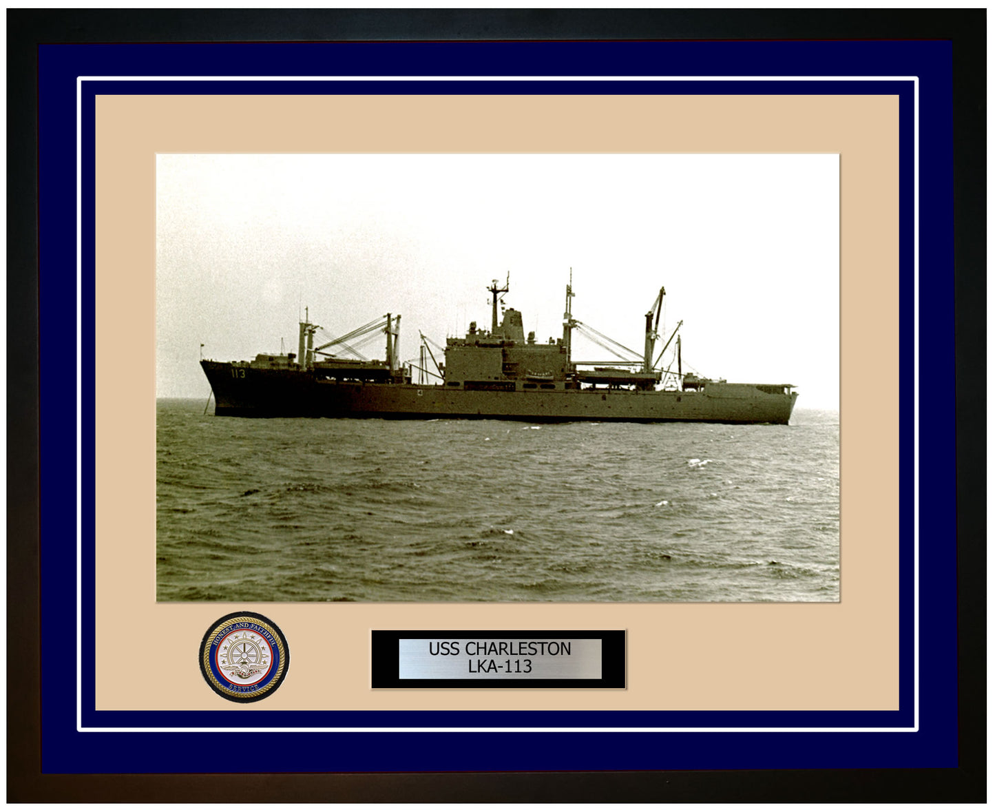 USS Charleston LKA-113 Framed Navy Ship Photo Blue