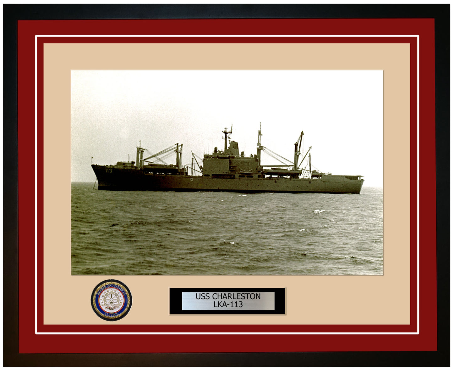 USS Charleston LKA-113 Framed Navy Ship Photo Burgundy