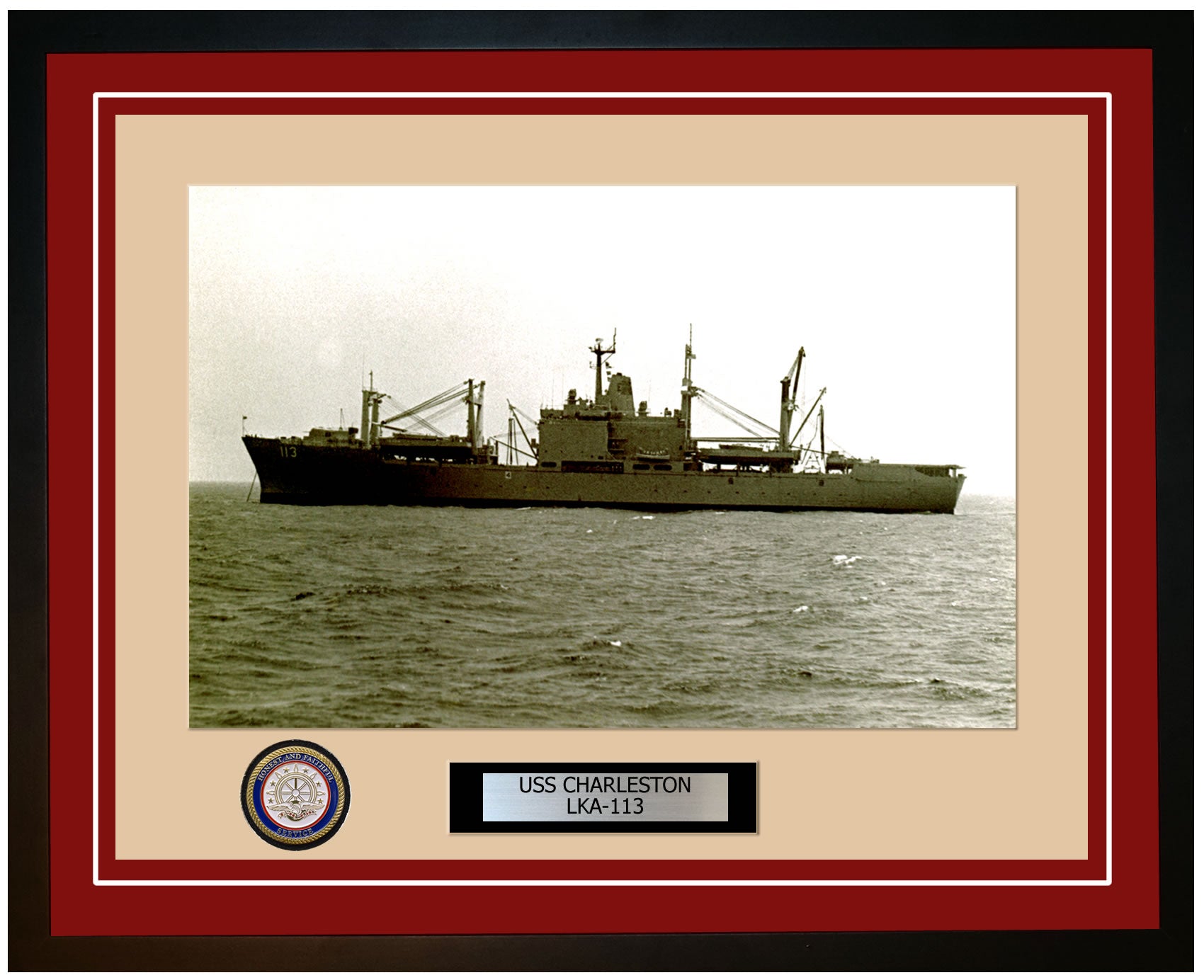 USS Charleston LKA-113 Framed Navy Ship Photo Burgundy