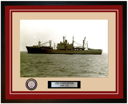 USS Charleston LKA-113 Framed Navy Ship Photo Burgundy