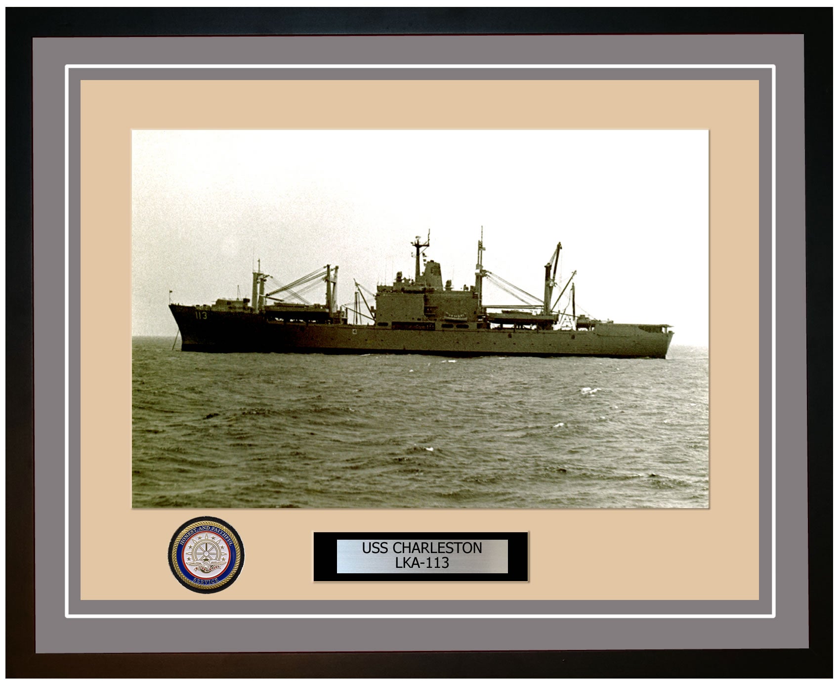 USS Charleston LKA-113 Framed Navy Ship Photo Grey