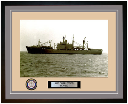 USS Charleston LKA-113 Framed Navy Ship Photo Grey