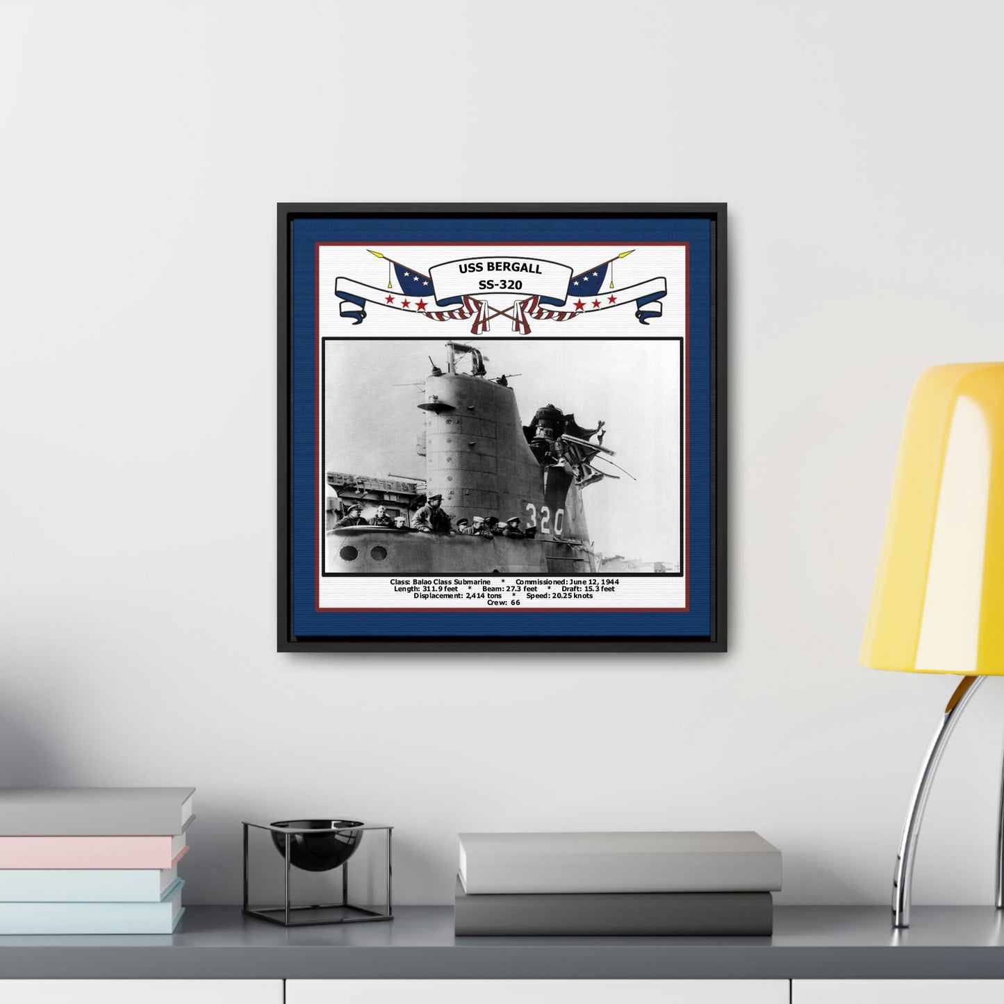 USS Bergall SS-320 Navy Floating Frame Photo Desk View