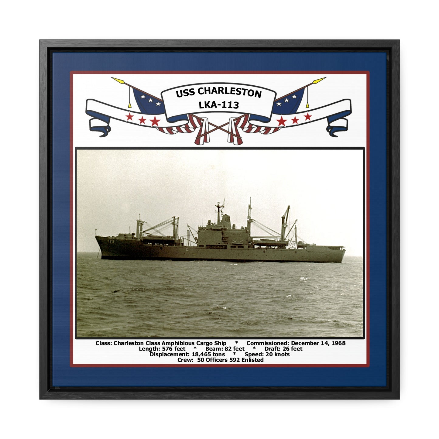 USS Charleston LKA-113 Navy Floating Frame Photo Front View