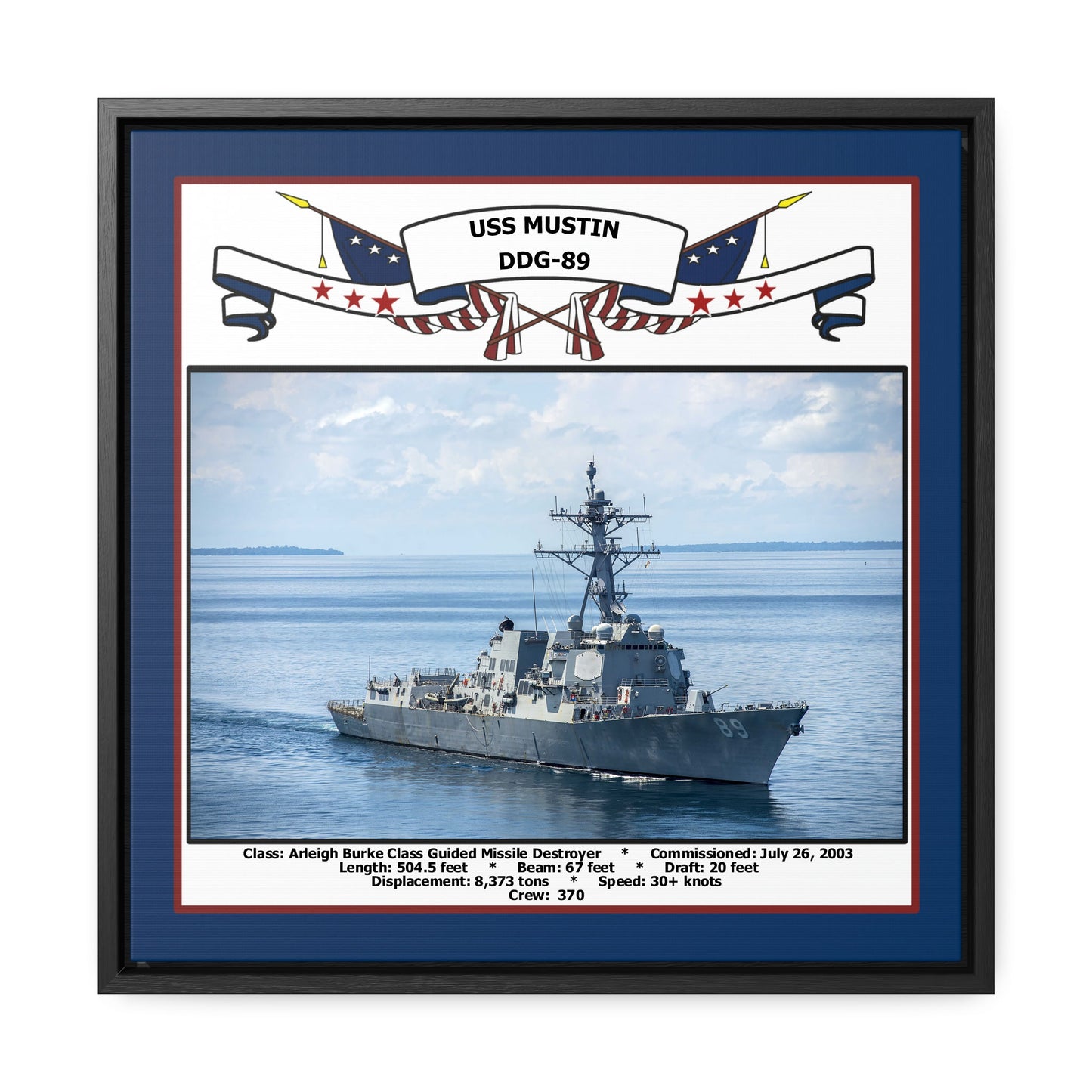 USS Mustin DDG-89 Navy Floating Frame Photo Front View