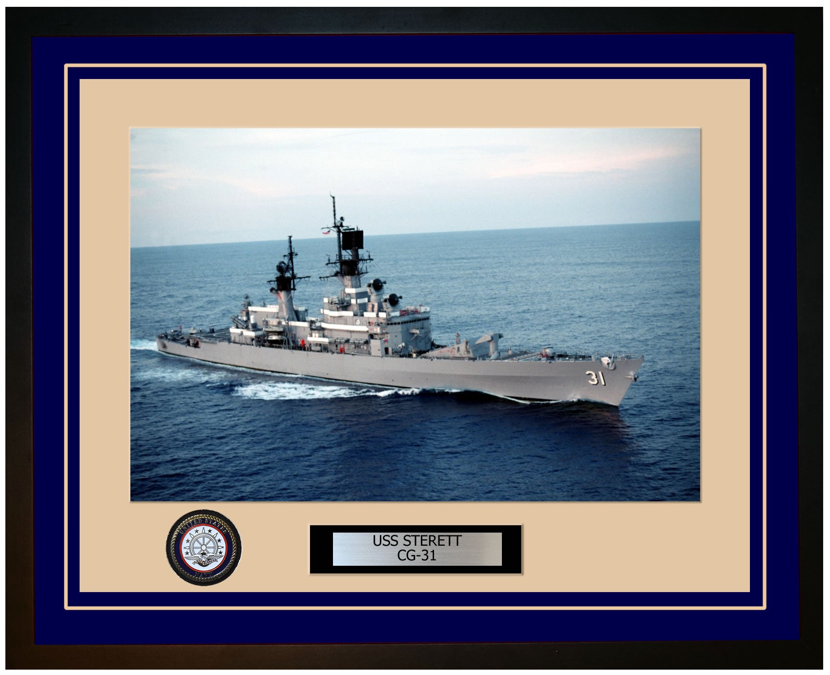 USS STERETT CG-31 Framed Navy Ship Photo Blue