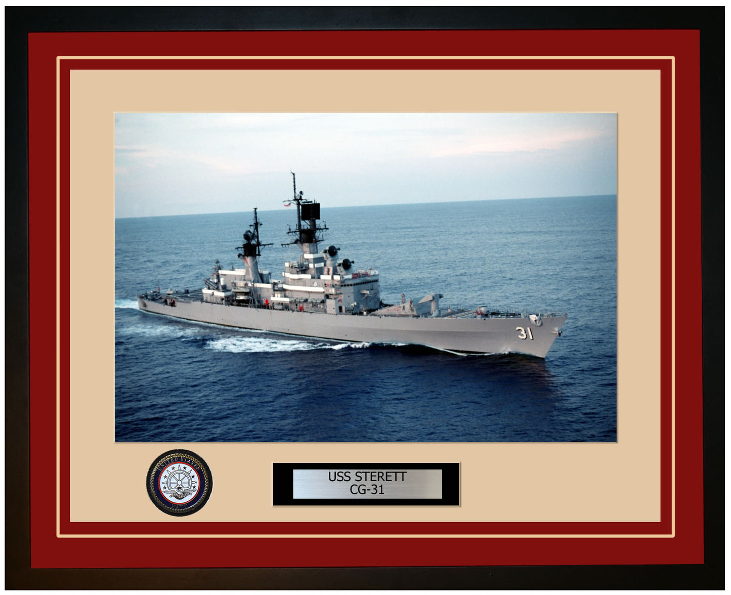 USS STERETT CG-31 Framed Navy Ship Photo Burgundy