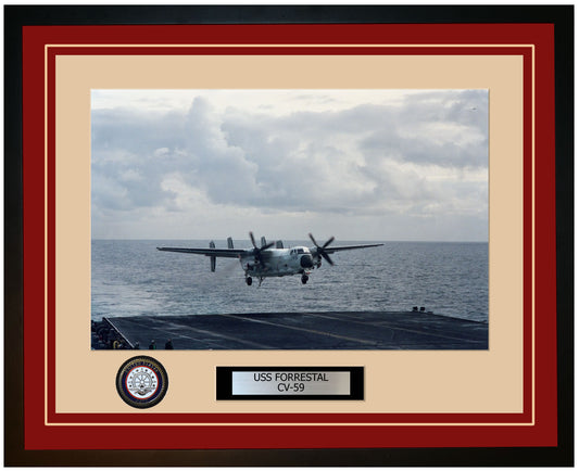 USS FORRESTAL CV-59 Framed Navy Ship Photo Burgundy