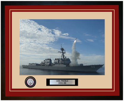 USS PREBLE DDG-88 Framed Navy Ship Photo Burgundy