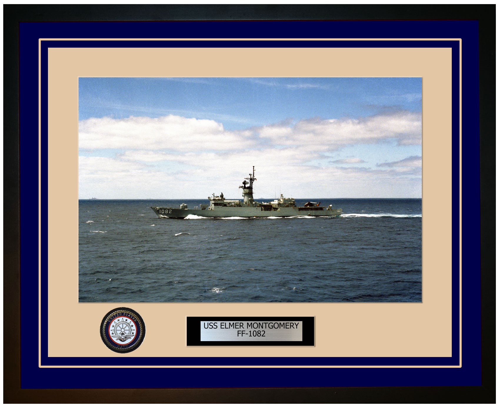 USS ELMER MONTGOMERY FF-1082 Framed Navy Ship Photo Blue