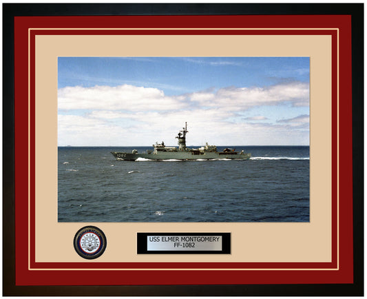 USS ELMER MONTGOMERY FF-1082 Framed Navy Ship Photo Burgundy