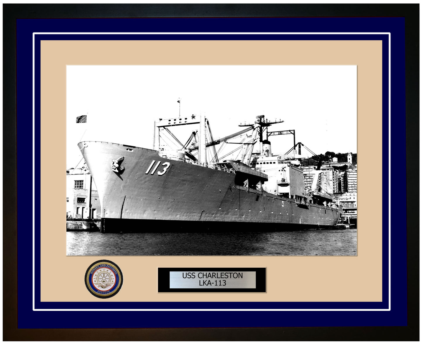 USS Charleston LKA-113 Framed Navy Ship Photo Blue
