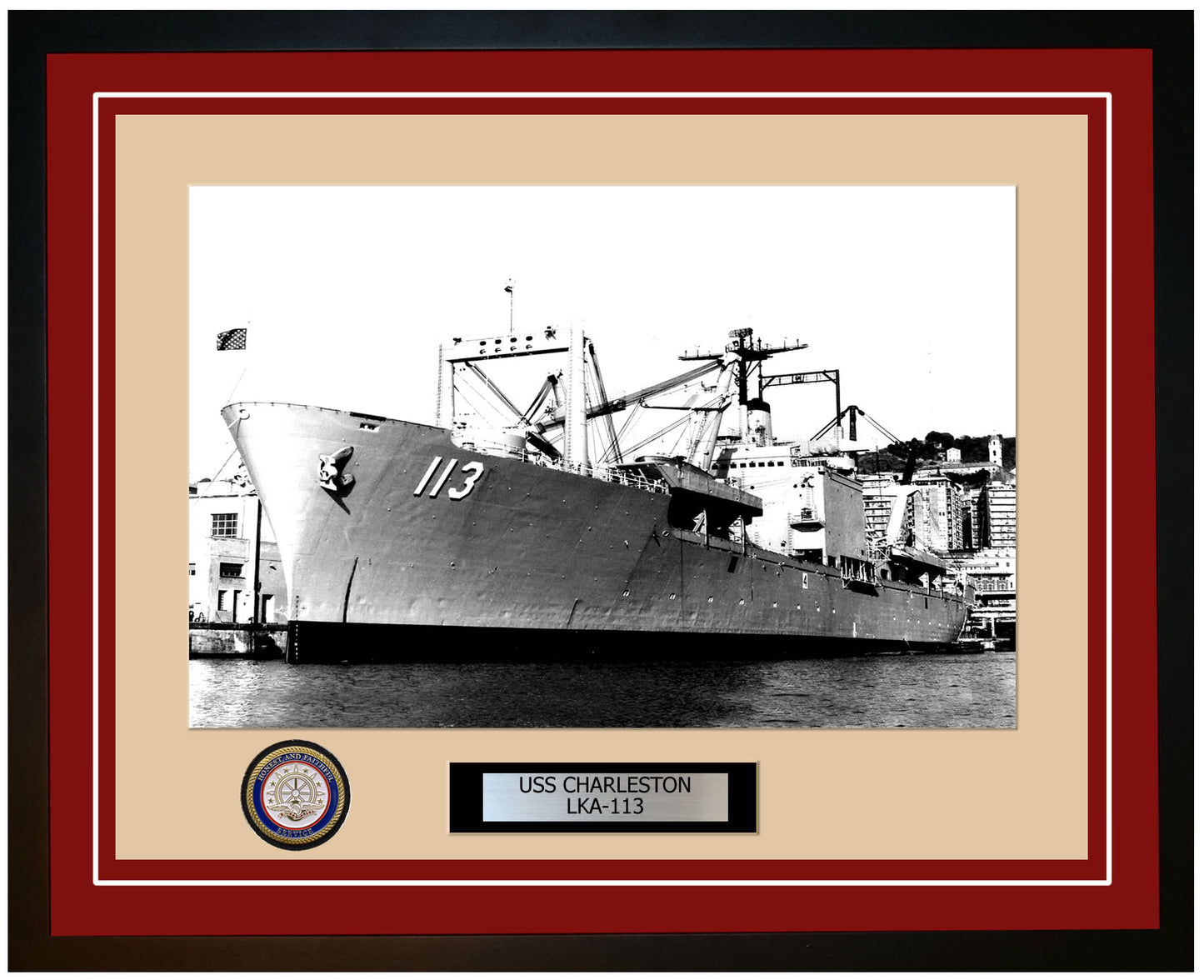 USS Charleston LKA-113 Framed Navy Ship Photo Burgundy