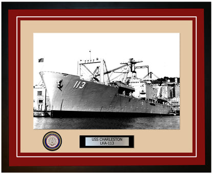 USS Charleston LKA-113 Framed Navy Ship Photo Burgundy