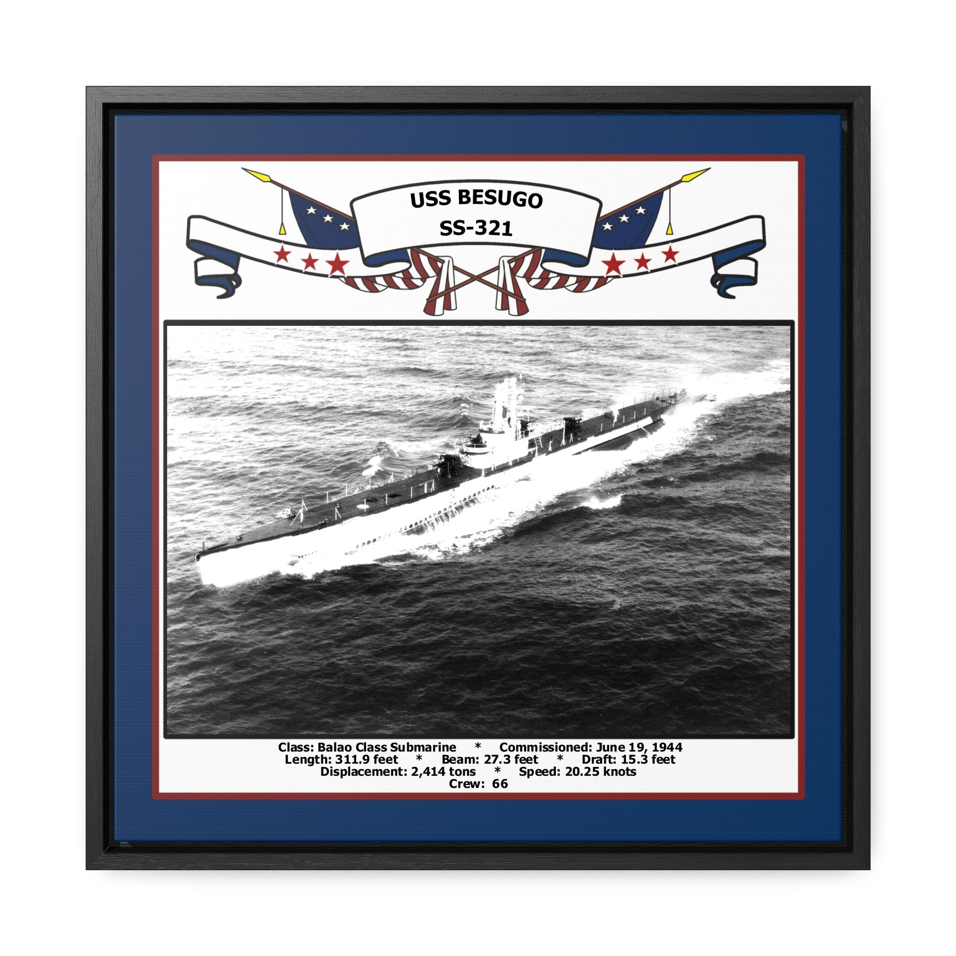 USS Besugo SS-321 Navy Floating Frame Photo Front View