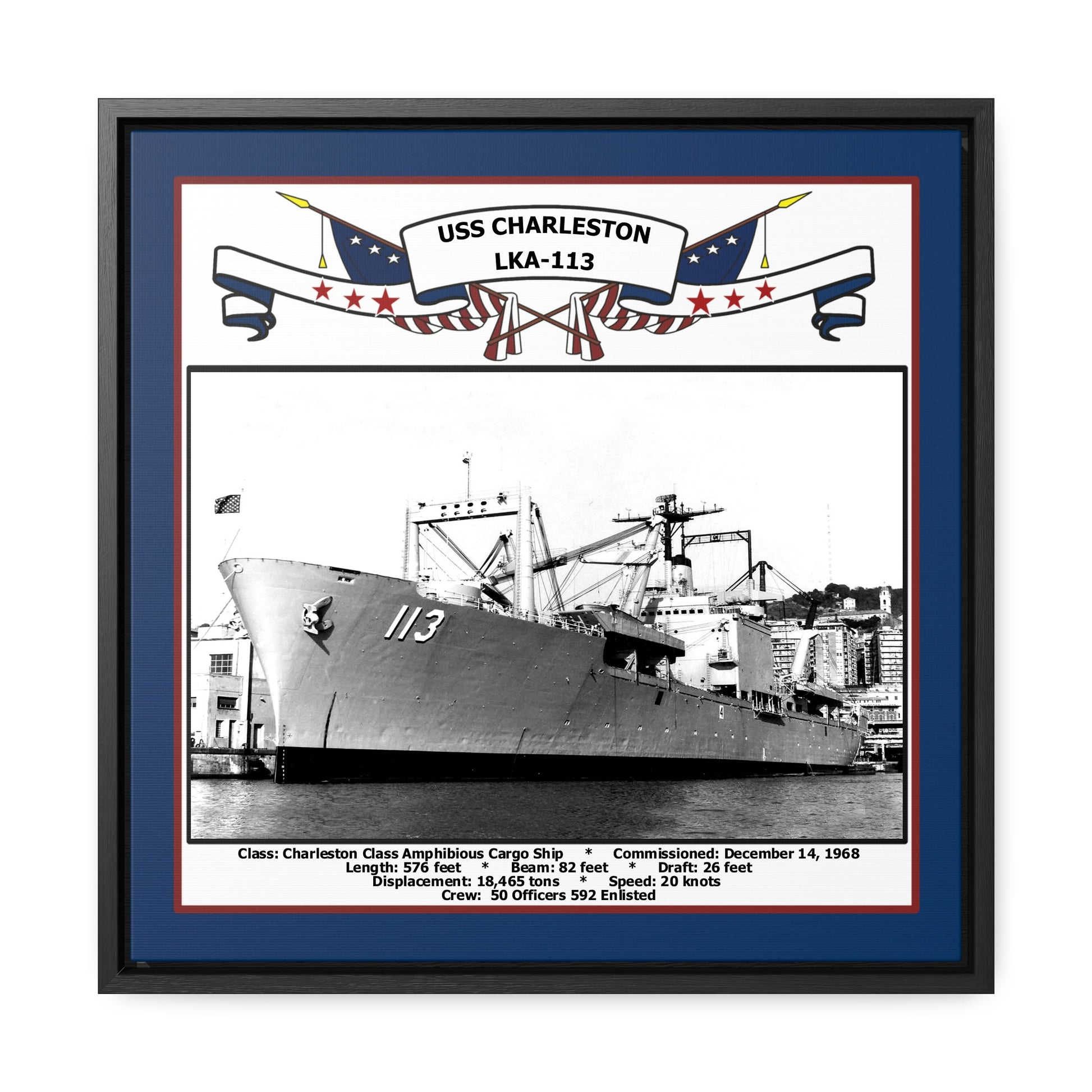 USS Charleston LKA-113 Navy Floating Frame Photo Front View