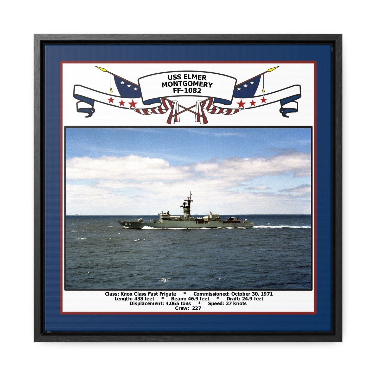 USS Elmer Montgomery FF-1082 Navy Floating Frame Photo Front View