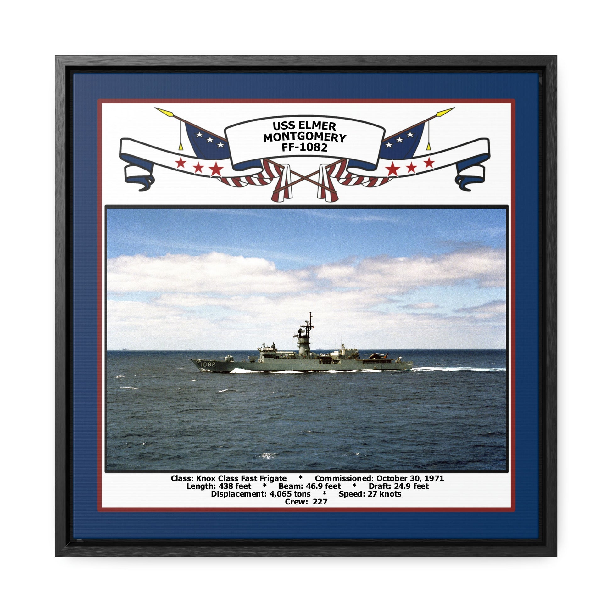 USS Elmer Montgomery FF-1082 Navy Floating Frame Photo Front View