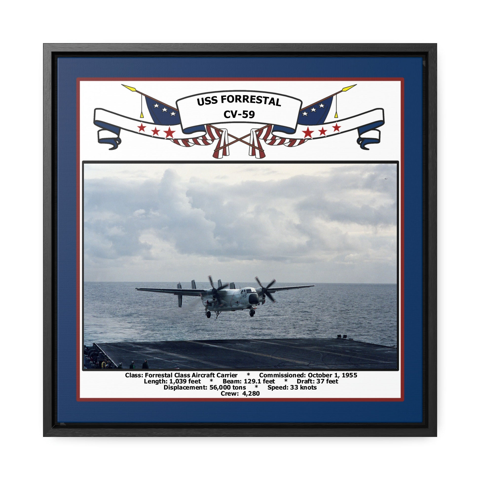 USS Forrestal CV-59 Navy Floating Frame Photo Front View