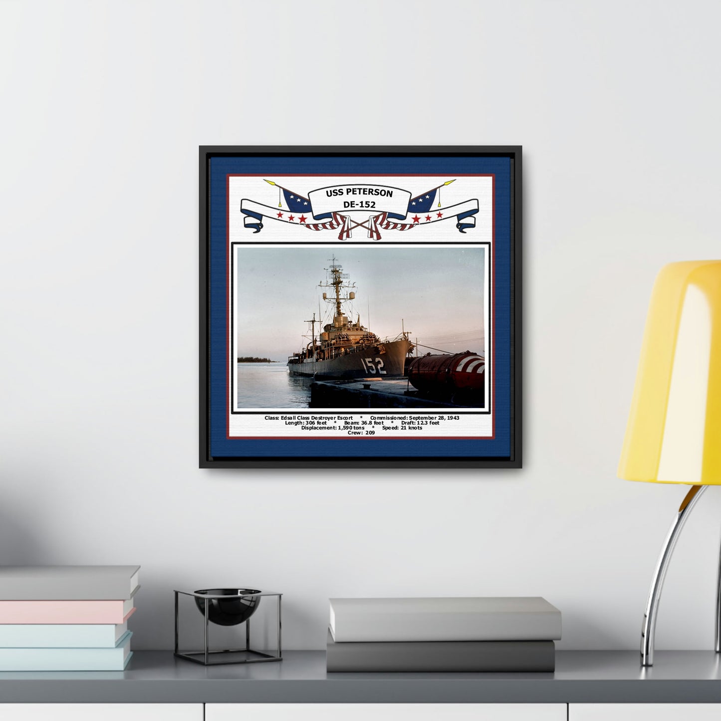 USS Peterson DE-152 Navy Floating Frame Photo Desk View