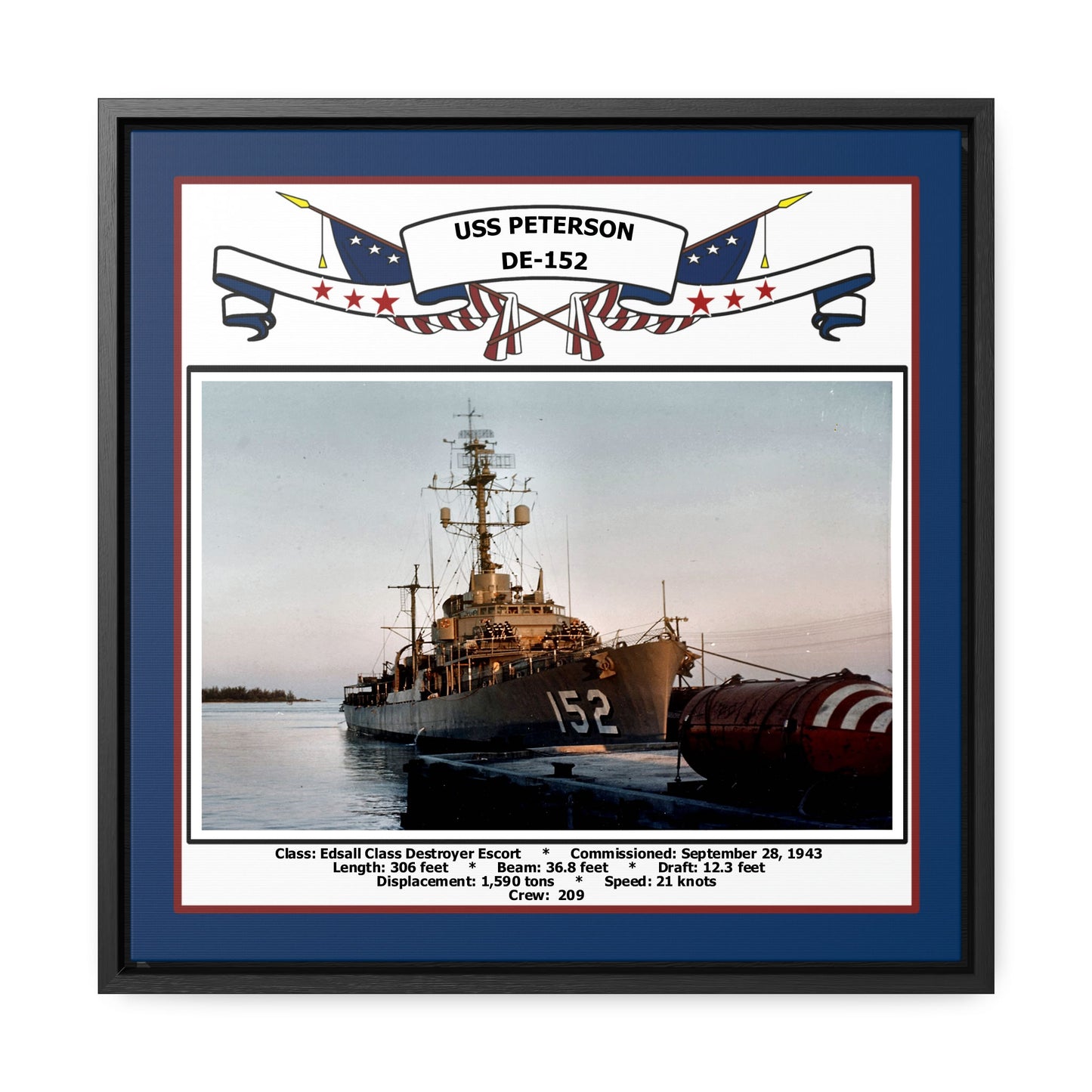 USS Peterson DE-152 Navy Floating Frame Photo Front View