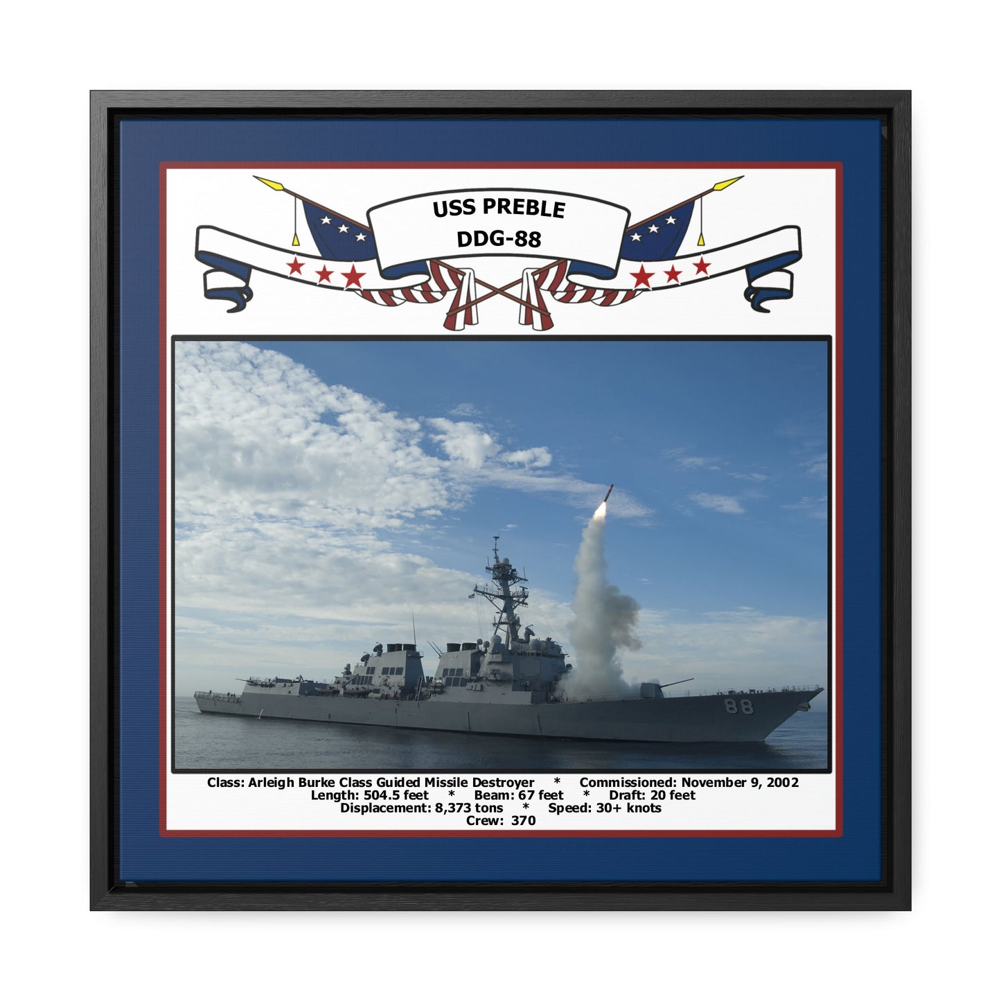 USS Preble DDG-88 Navy Floating Frame Photo Front View