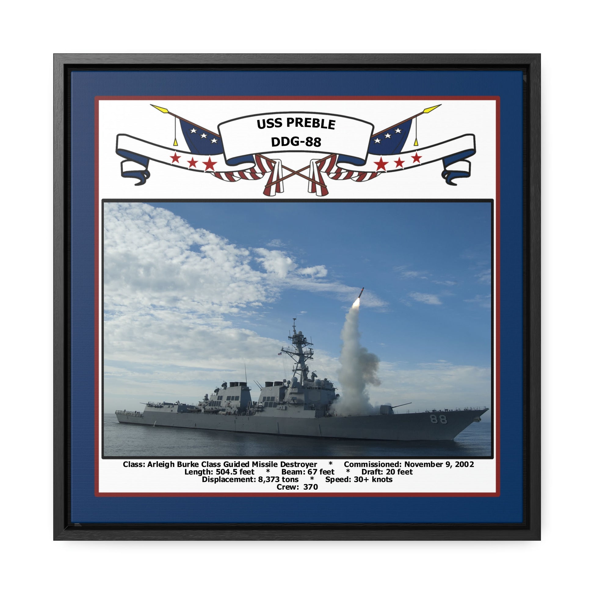 USS Preble DDG-88 Navy Floating Frame Photo Front View