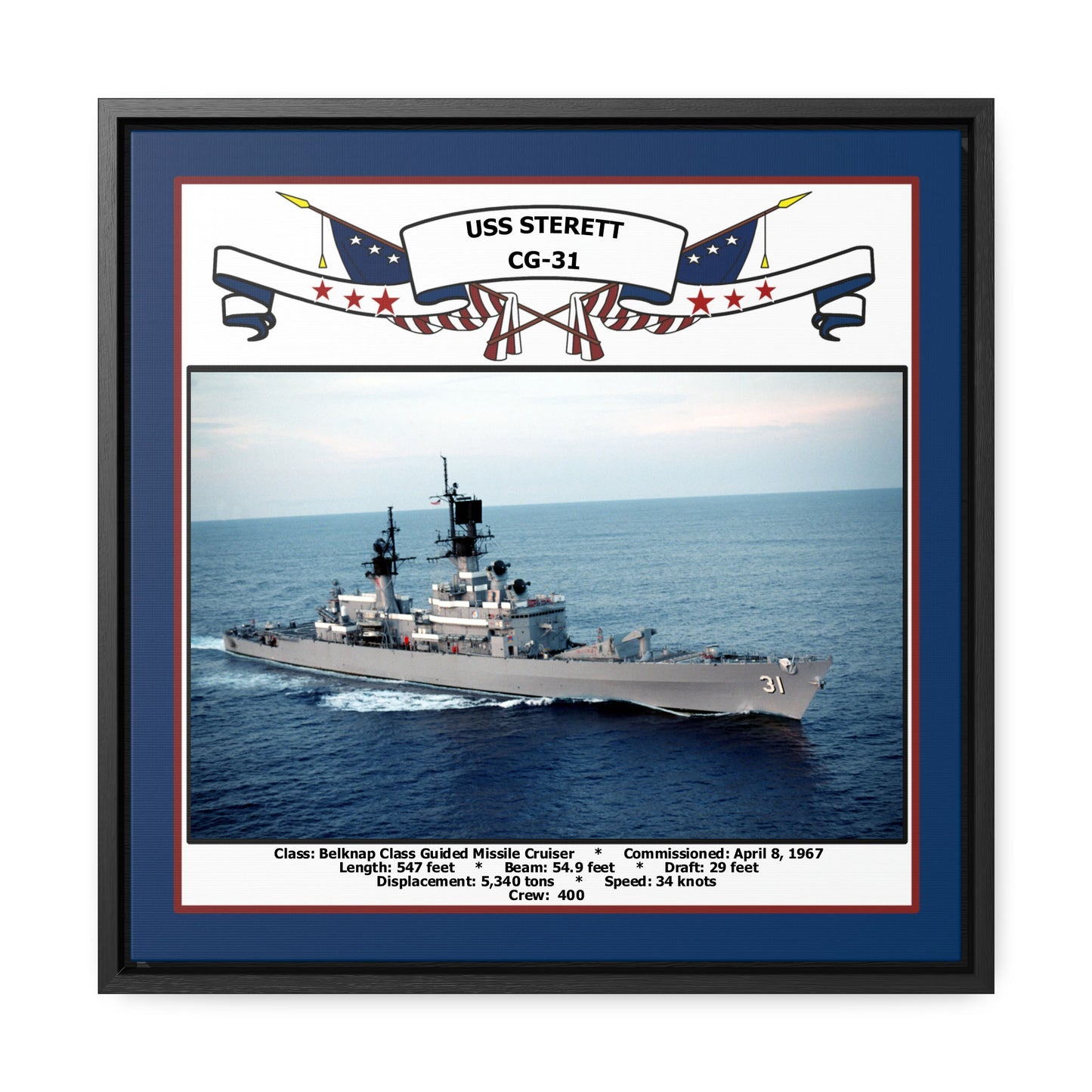 USS Sterett CG-31 Navy Floating Frame Photo Front View