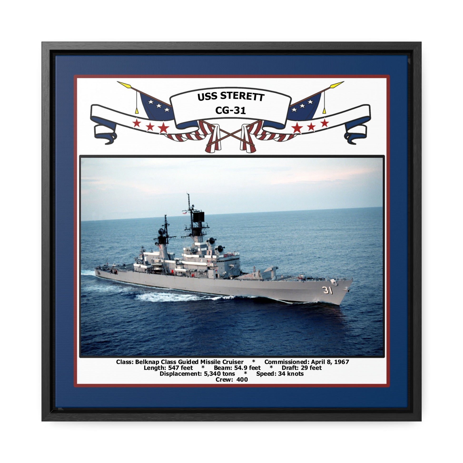 USS Sterett CG-31 Navy Floating Frame Photo Front View