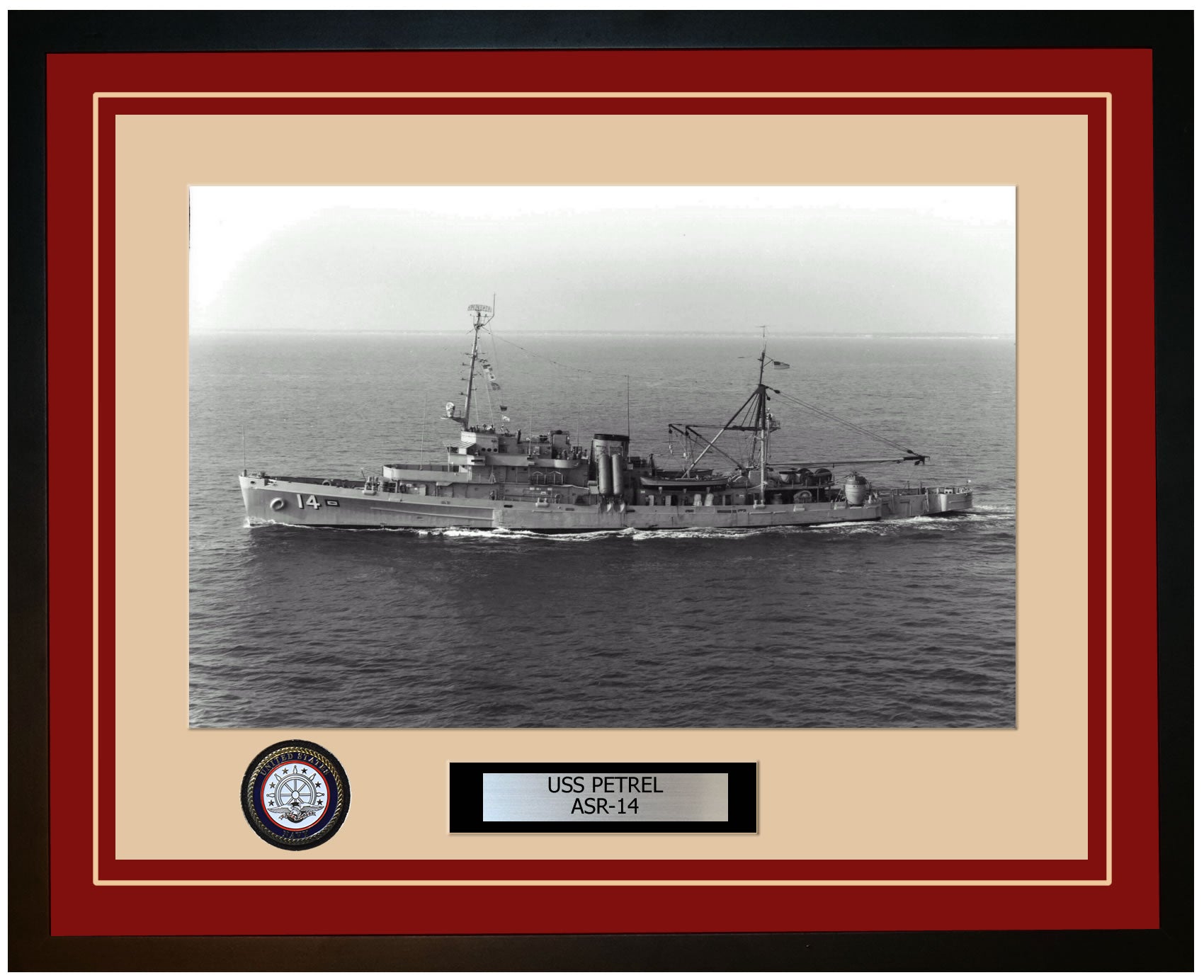 USS PETREL ASR-14 Framed Navy Ship Photo Burgundy