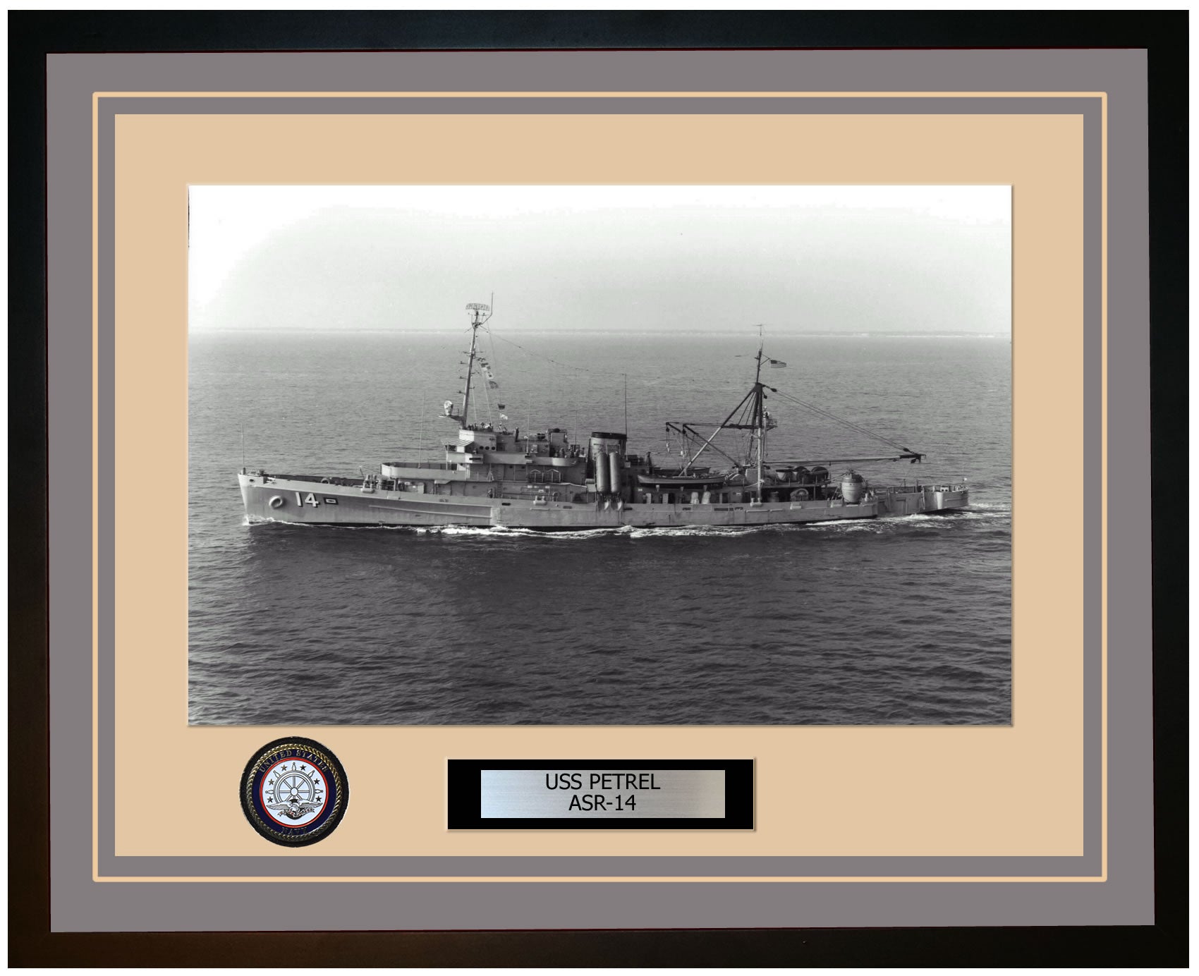 USS PETREL ASR-14 Framed Navy Ship Photo Grey