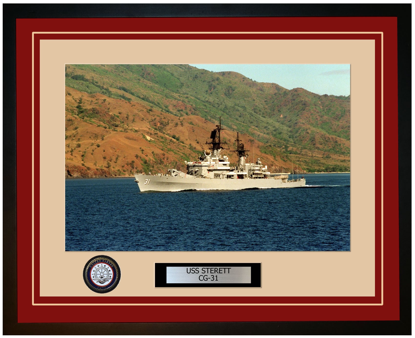 USS STERETT CG-31 Framed Navy Ship Photo Burgundy