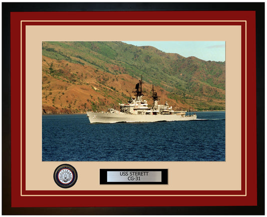 USS STERETT CG-31 Framed Navy Ship Photo Burgundy