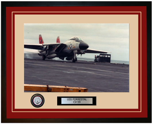 USS FORRESTAL CV-59 Framed Navy Ship Photo Burgundy