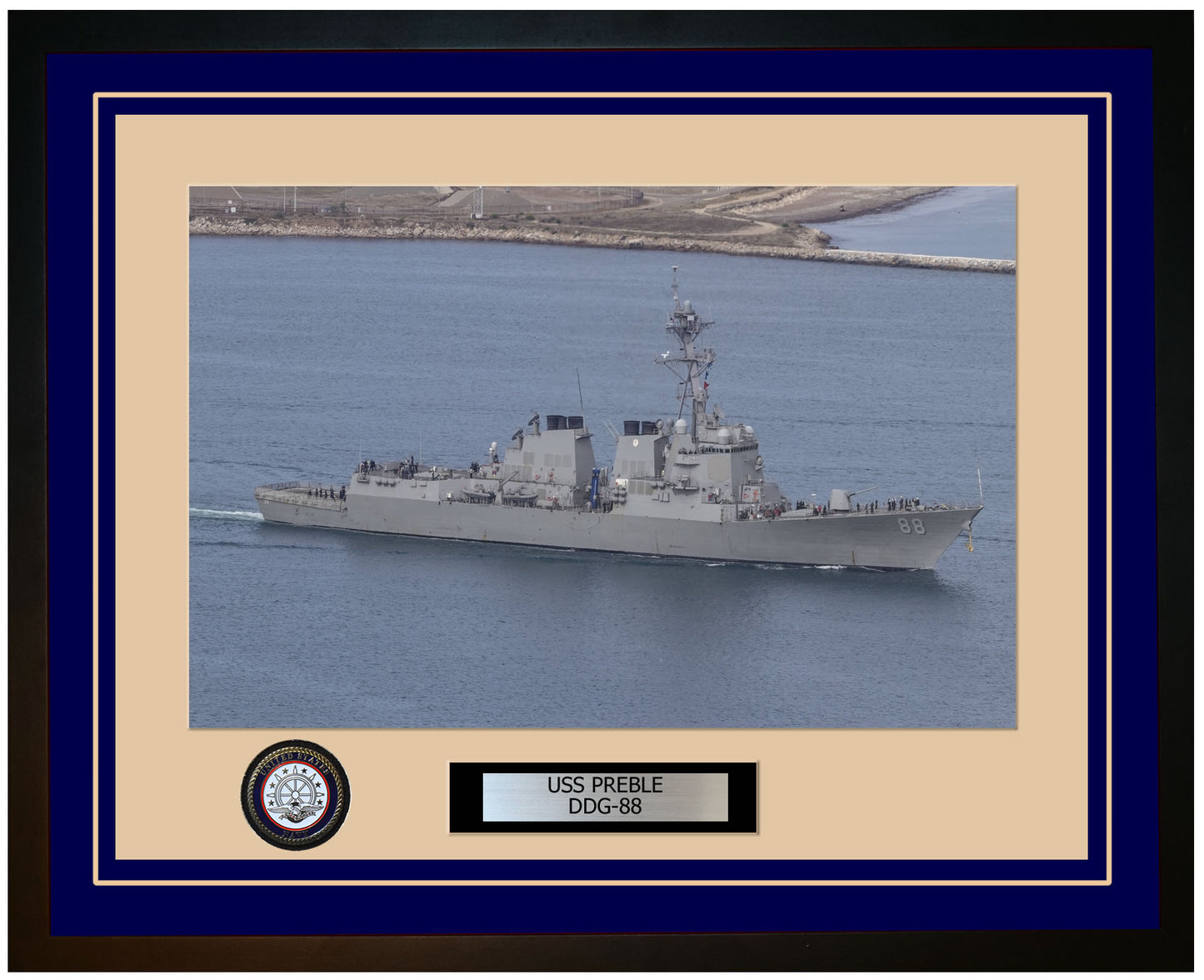 USS PREBLE DDG-88 Framed Navy Ship Photo Blue