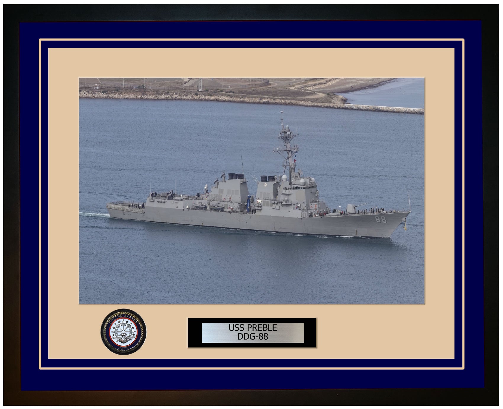 USS PREBLE DDG-88 Framed Navy Ship Photo Blue